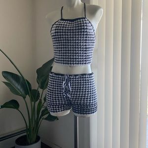 Reversible halter top and shorts.